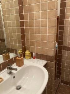 uma casa de banho com um lavatório e um espelho em Grazioso mini appartamento a Roma em Roma