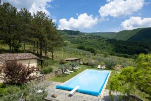 an outdoor swimming pool with a view of a mountain at Villa Olivi - Subbiano, Toscana, Pool And Nature in Subbiano