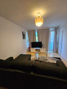 a living room with a couch and a table at Comfortable 1 bedroom apartment in Helsinki in Helsinki