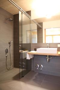 a bathroom with a sink and a shower at ZeiTraum Ferienwohnung Tafelbühl in Elzach