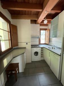 a kitchen with a sink and a washing machine at Apartamentos Casa Miño in Pola de Somiedo
