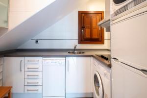 a white kitchen with a sink and a dishwasher at Apartamentos Casa Miño in Pola de Somiedo