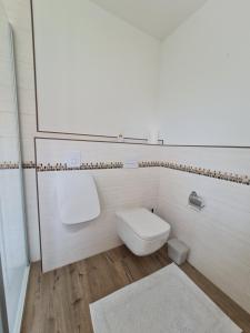 a bathroom with a toilet and a mirror at Private Zimmer in Neubau Familienhaus in Alsfeld