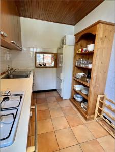 a kitchen with a sink and a refrigerator at Résidences DELAVAY LA FERME in Les Gets