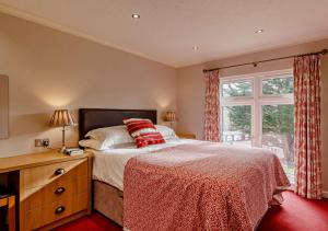 um quarto com uma cama e uma janela em Meadow Lodge - Cornwall em Cardinham