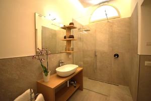 ein Bad mit einem Waschbecken und einer Dusche in der Unterkunft Appartamento Belle Epoque vista lago in Onno
