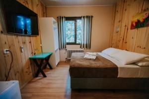 una camera da letto con un letto e una TV a schermo piatto di Pousada Casa da Paz a Gramado