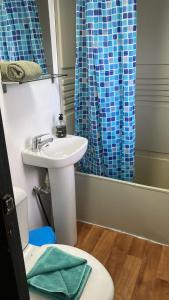a bathroom with a sink and a toilet and a shower at Relax in pasito blanco camping house in Maspalomas