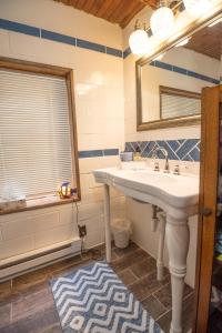 a bathroom with a sink and a mirror at Blue Moon Log Cabin in Nashville