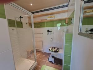 Kúpeľňa v ubytovaní Urlaub am Krausberghof, Apartment mit Balkon und Parkplatz, inmitten der Natur, kostenfreie Kaffeekapseln, 6 Fahrminuten zur Alpentherme Gastein und zur Schlossalmbahn, Spielplatz, großer Gartenbereich