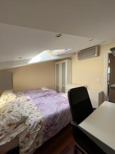 1 dormitorio con 1 cama y escritorio con silla en Corazón de Salamanca (super céntrico), en Salamanca