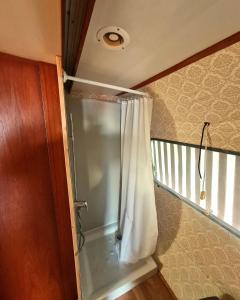 a shower with a shower curtain in a room at LA VILLETTA DI MR MAX in Merone