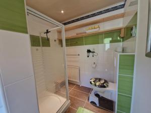 Kúpeľňa v ubytovaní Urlaub am Krausberghof, Apartment mit Balkon und Parkplatz, inmitten der Natur, kostenfreie Kaffeekapseln, 6 Fahrminuten zur Alpentherme Gastein und zur Schlossalmbahn, Spielplatz, großer Gartenbereich