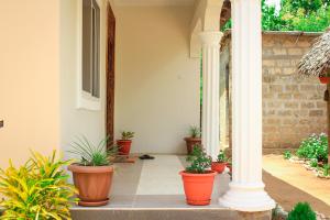 a porch with potted plants and a column at Kwale Residence in Kiembi Samaki