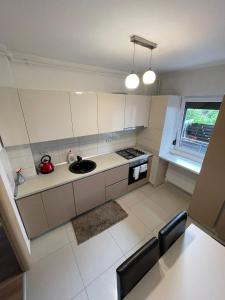 a small kitchen with a sink and a stove at YamaLuxe Apartments - Home-Like Apartment (in Buna Ziua) in Cluj-Napoca