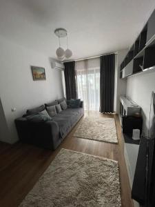 een woonkamer met een bank en een televisie bij YamaLuxe Apartments - Home-Like Apartment (in Buna Ziua) in Cluj-Napoca