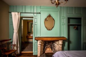 a room with a fireplace and a mirror on the wall at Demeure D'Argonne in Sainte-Menehould