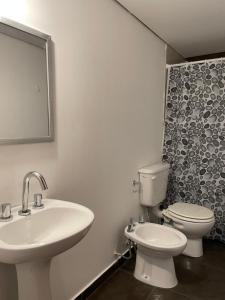 ein Badezimmer mit Waschbecken, Toilette und Spiegel in der Unterkunft Sarmiento 430 in San Salvador de Jujuy + 5 Fotos