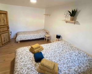 1 dormitorio con 2 camas en una habitación en Les Lavandières Scherwiller, en Scherwiller