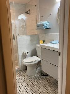 a bathroom with a toilet and a shower and a sink at Cape Canaveral Senior Condominium in Cape Canaveral +21 photos