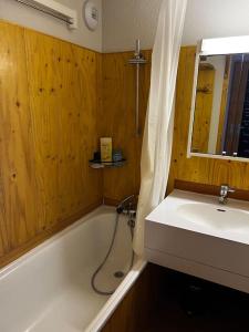 a bathroom with a bath tub and a sink at Appartement BELLE PLAGNE et PARKING in Belle Plagne +14 photos