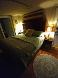 a bedroom with a large bed and two lamps at Funny Farm in St. Augustine