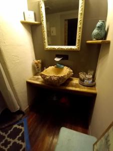 a bathroom with a sink and a mirror at Funny Farm in Saint Augustine