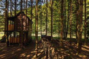 une cabane dans les arbres au milieu d'une forêt dans l'établissement Treehouse KUPARI Nacionalni park Risnjak, à Čabar