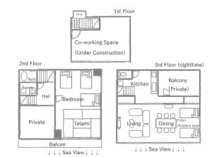 dos diagramas de un plano del suelo de una casa en 南知多Seaside Villa, en Minamichita
