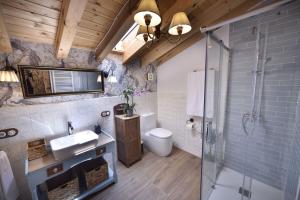 a bathroom with a toilet and a sink and a shower at Casa Rural El Rotejar in El Royo +39 photos