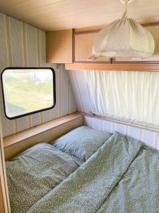 姆热日诺Camping Rogowo的一间有床和窗户的小房间 更多37张照片