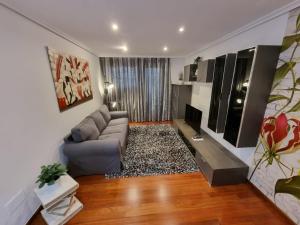 a living room with a couch and a tv at Bajo con Jardin en Cartes in Cartes