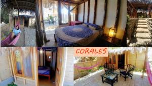 kolaż zdjęć pokoju z łóżkiem w obiekcie Marcilia Beach Bungalows w mieście Los Órganos