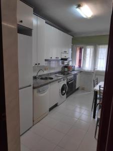 cocina con fregadero y lavadora en Amplio apartamento con todas las comodidades en Oviedo, en Oviedo
