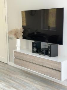 パランガにあるNemirseta Rasaのエンターテイメントセンター(テレビ、スピーカー2台付)