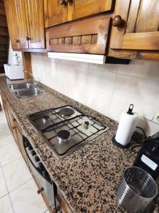 a kitchen counter with a stove and a sink at Tríplex con patio y BBQ en La Vall de Boí in Cardet