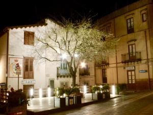 uma árvore em frente a um edifício à noite em La Casa di Gabry em Valledolmo