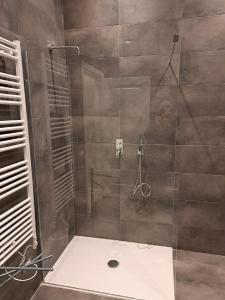 W łazience znajduje się prysznic ze szklanymi drzwiami. w obiekcie Eleganti Dimore w mieście Brescia