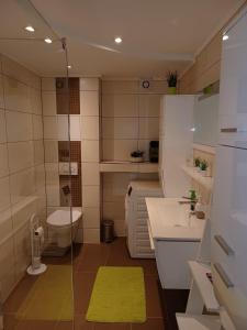 a small bathroom with a sink and a toilet at H&A Apartment Baden Baden in Baden-Baden