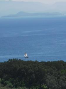 - un voilier au milieu de l'océan dans l'établissement Peacefull Sea View Maisonette, à Petrití