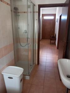 a bathroom with a shower and a toilet and a sink at Casa Travaglini in Fano