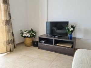 sala de estar con TV de pantalla plana en un soporte en Residential Oasis 25, en Mojácar
