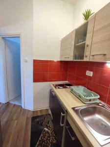 uma cozinha com um lavatório e uma bancada em Apartment Palma em Zadar