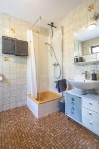 y baño con ducha y lavamanos. en Appartement Langhammer, en Tübingen