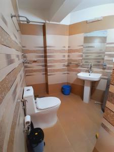 un bagno con un water e un lavandino di Rooftop Studio and 2BHK Apartments in Kathmandu's most happening place a Kathmandu Altre 11 foto
