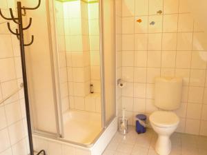 a bathroom with a shower and a toilet at Holiday Home Natur pur am Nordseedeich by Interhome in Norddeich