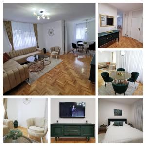 uma colagem de fotos de uma sala de estar e uma sala de estar em Family apartment Tuzla (100 m2) em Tuzla