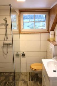 Gnesau的住宿－Apartment Gurkhof-2 by Interhome，带淋浴、卫生间和盥洗盆的浴室