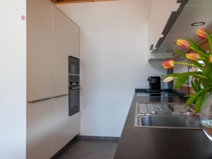a kitchen with stainless steel appliances and a sink at Chalet Les penguins by Interhome in Nendaz +45 photos