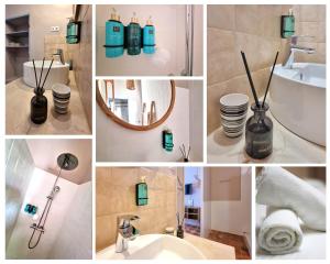 un collage de fotos de un baño con lavabo en Mansion taratatá, en El Pinós (Pinoso)